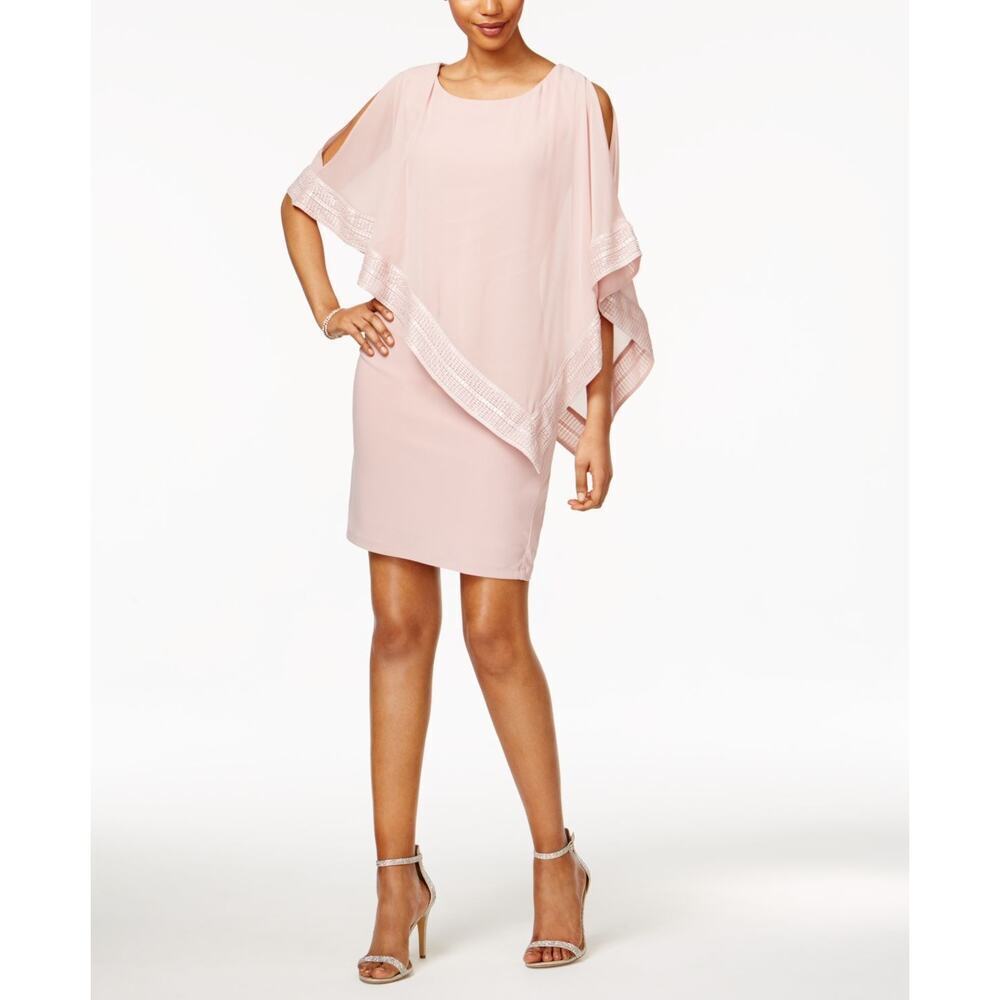 SL Fashions Women's Pink Metallic-Trim Capelet Sheath Dress